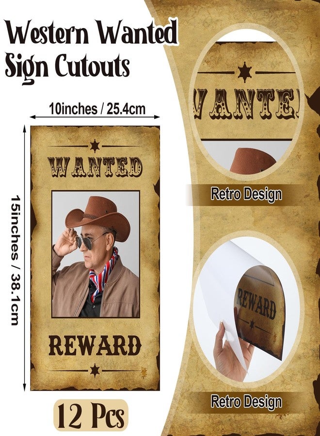 Engrowtic 12 Pcs Western Wanted Poster Western Cowboy Party Decorations Wanted Photo Booth Frame with Glue Point Rodeo Party Decorations for West Birthday Retro Rustic Decoration Supplies(10 x 15 Inch,Classic) - Image 2
