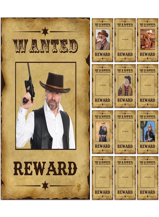 Engrowtic 12 Pcs Western Wanted Poster Western Cowboy Party Decorations Wanted Photo Booth Frame with Glue Point Rodeo Party Decorations for West Birthday Retro Rustic Decoration Supplies(10 x 15 Inch,Classic) - Image 1