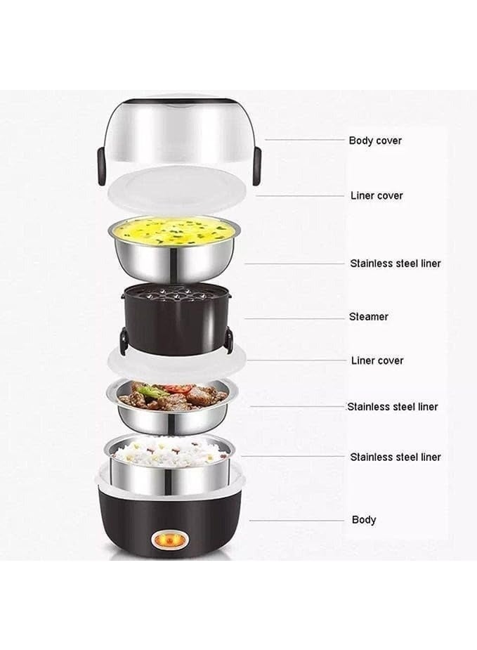 Portable Electric Lunch Box 2L – 250W Stainless Steel Heated Bento Box, Rapid Heating Meal Warmer for Travel, Office, Home & Car, Spill-Proof 220V Food Heater - Image 2