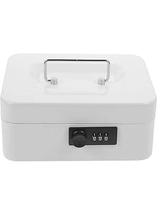 Lockable Metal Cash Box With Combination Code Key Portable Money Storage Container White - Image 1