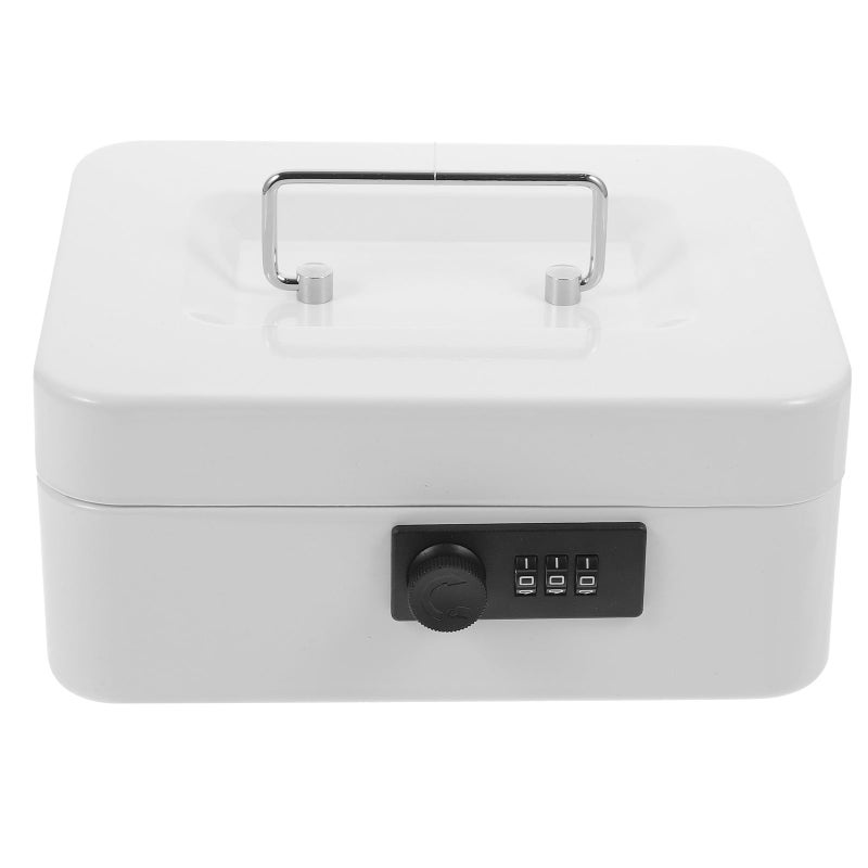 Lockable Metal Cash Box With Combination Code Key Portable Money Storage Container White - Image 2