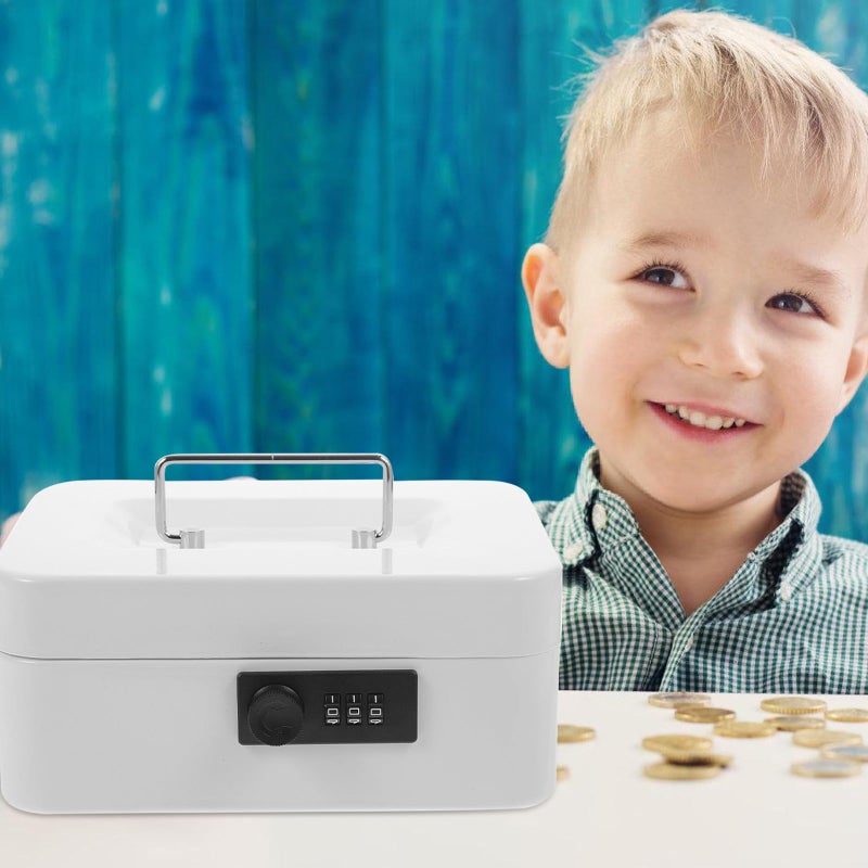 Lockable Metal Cash Box With Combination Code Key Portable Money Storage Container White - Image 5