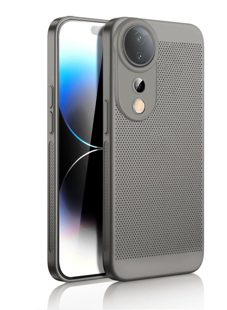 Heat Dissipation Case with Built in Camera Lens Protector Slim Fit Breathable Cooling Anti Fingerprint Hard PC Back Shockproof Cover For Vivo V40/V40 Pro (Grey)