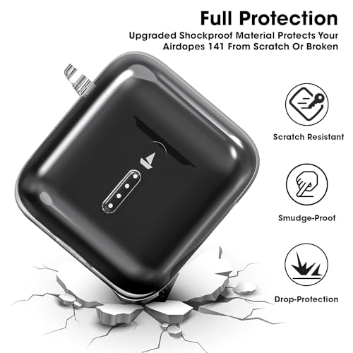 Sounce Earphone Case Cover Compatible with Boat Airdopes 141, Soft Silicone Skin Case Cover Shock-Absorbing Protective Case with Keychain [Front LED Visible] – Transparent - Image 3