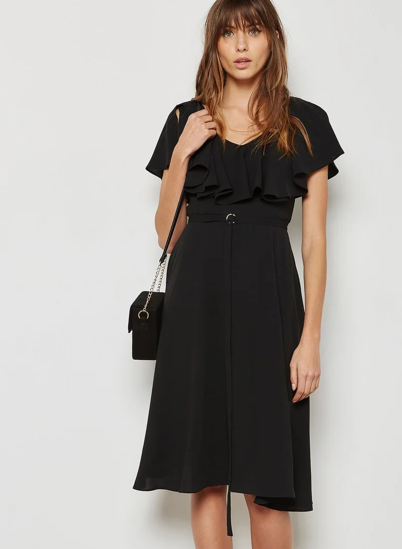 Ginger Ruffle Bardot Ring Belted Dress