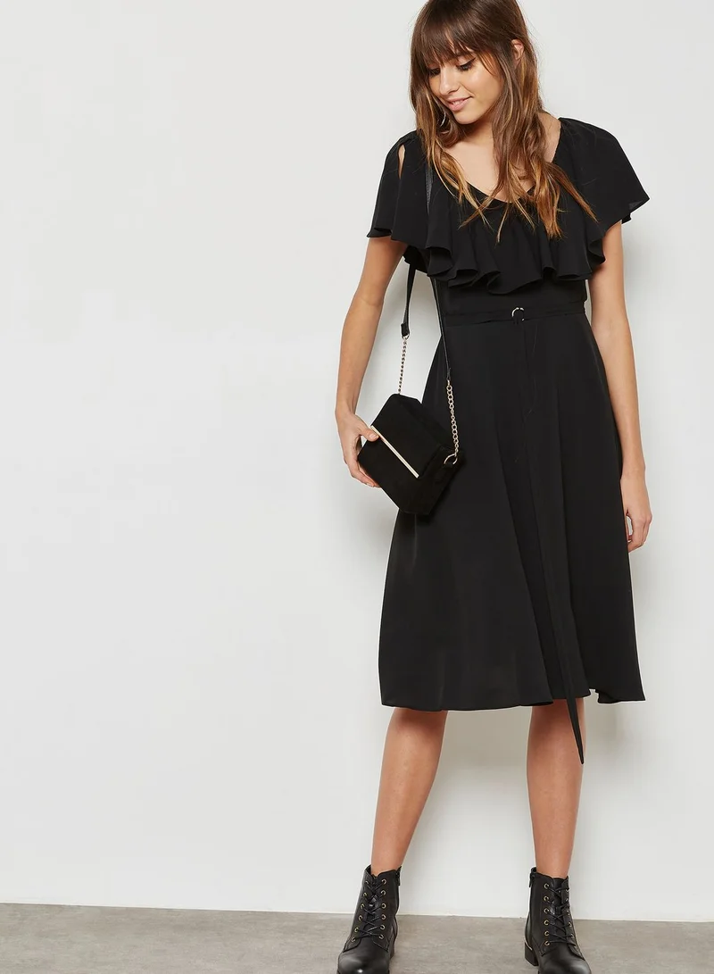 Ginger Ruffle Bardot Ring Belted Dress