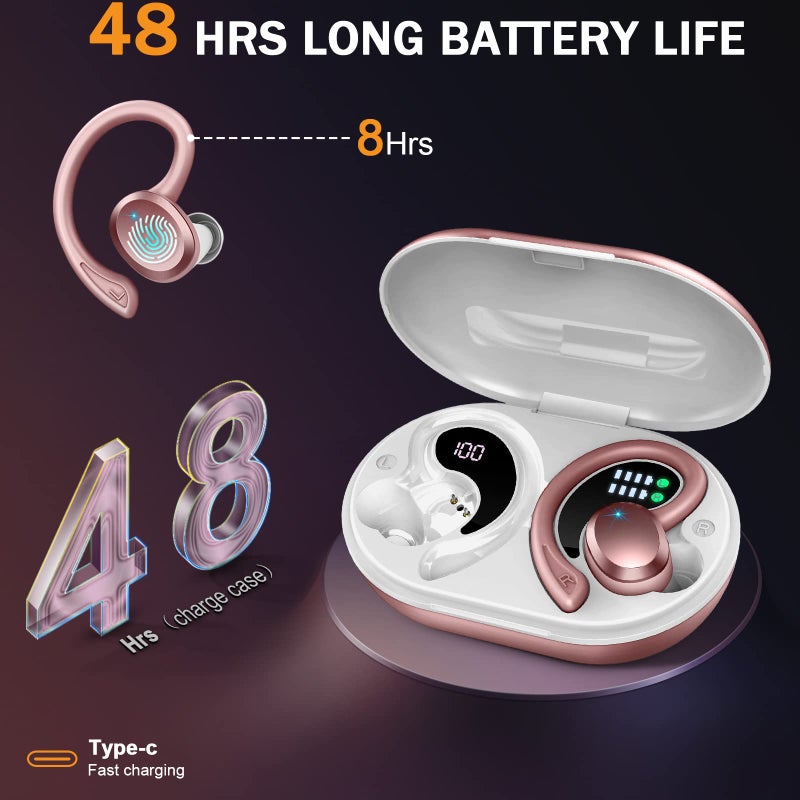 Rulefiss Wireless Earbuds Bluetooth Headphones, Bluetooth 5.3 Earbuds with Immersive HiFi Stereo, 48Hrs Wireless Ear Buds Over Ear, HD Mic, Comfortable Sport Earhooks, IP7 Waterproof in Ear Earphones - Image 3