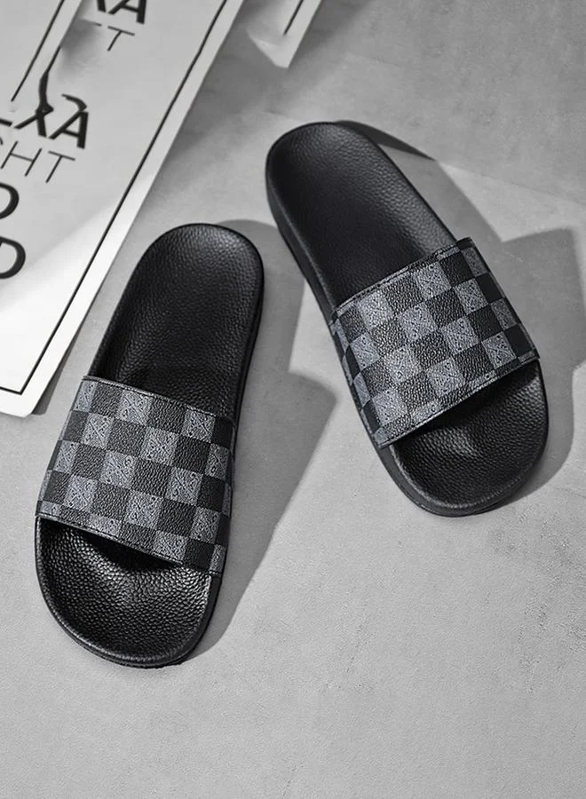 Take Two Men Black Checkered Slip-On Slides
