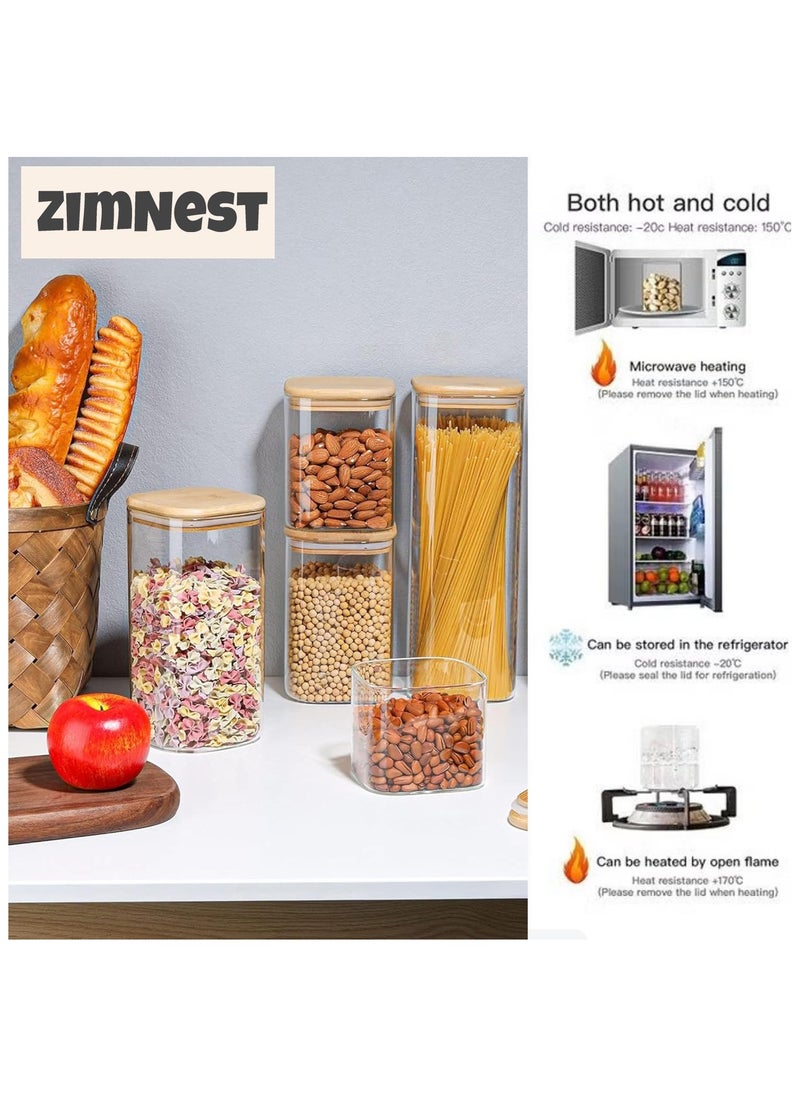 ZIMNEST - 3-Piece Set of Square Glass Storage Jars with Wooden Lids, 2150ML/73OZ Airtight Food Containers, Preservation Jars & Storage Boxes for Pasta, Flour, Grains, Spices, Tea, Coffee Beans, & Other Kitchen Staples - Perfect for Long-Term Food Preservation & Organization - Image 1