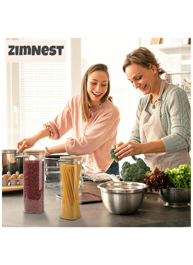 ZIMNEST - 3-Piece Set of Square Glass Storage Jars with Wooden Lids, 2150ML/73OZ Airtight Food Containers, Preservation Jars & Storage Boxes for Pasta, Flour, Grains, Spices, Tea, Coffee Beans, & Other Kitchen Staples - Perfect for Long-Term Food Preservation & Organization - Image 1