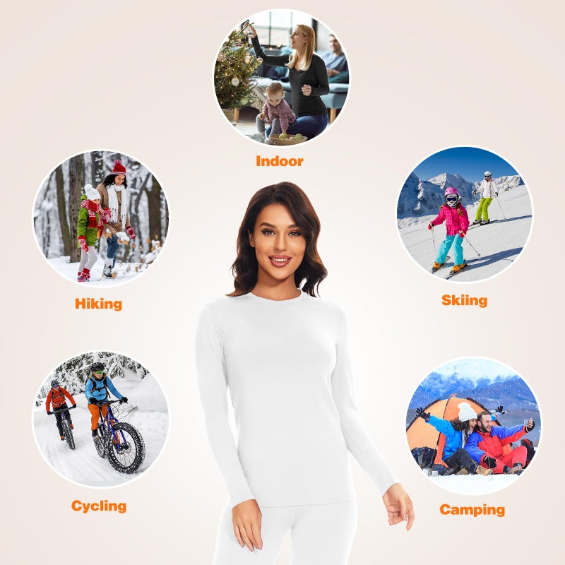 SIMIYA Thermal Underwear Set for Women Long Johns with Fleece Lined Long Sleeves Base Layer Set Top Bottom White - Image 5