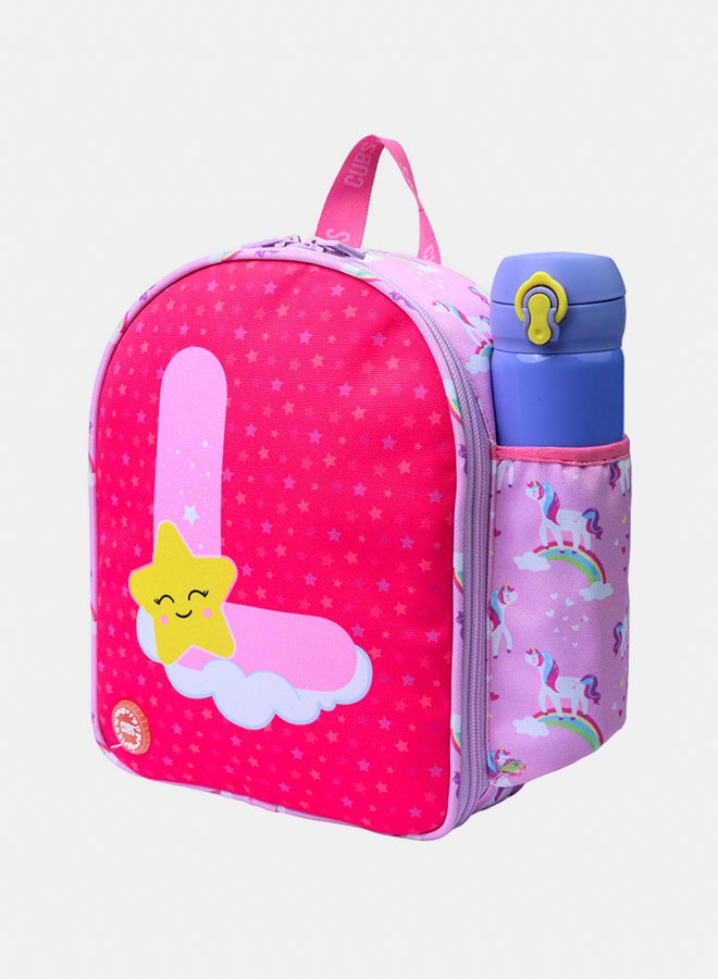 CUBS Nursery Pink Unicorn Letter L Lunch backpack - Image 2