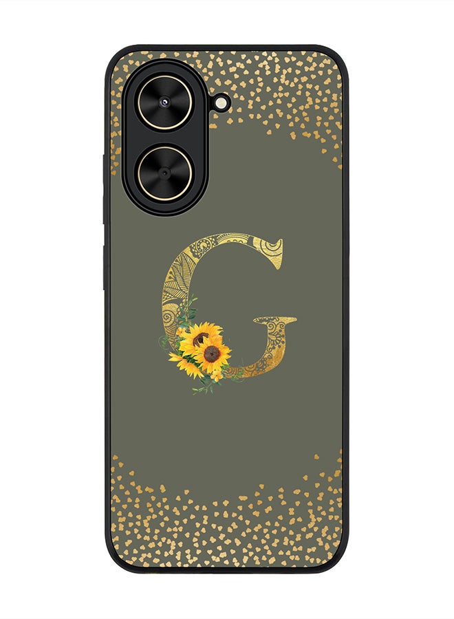 Stylizedd For Xiaomi Poco C71 / Redmi A5 4G Case,Slim fit Camera Protection, Shockproof Thin Phone cover  - Custom Floral Monogram - G  (Olive Green )