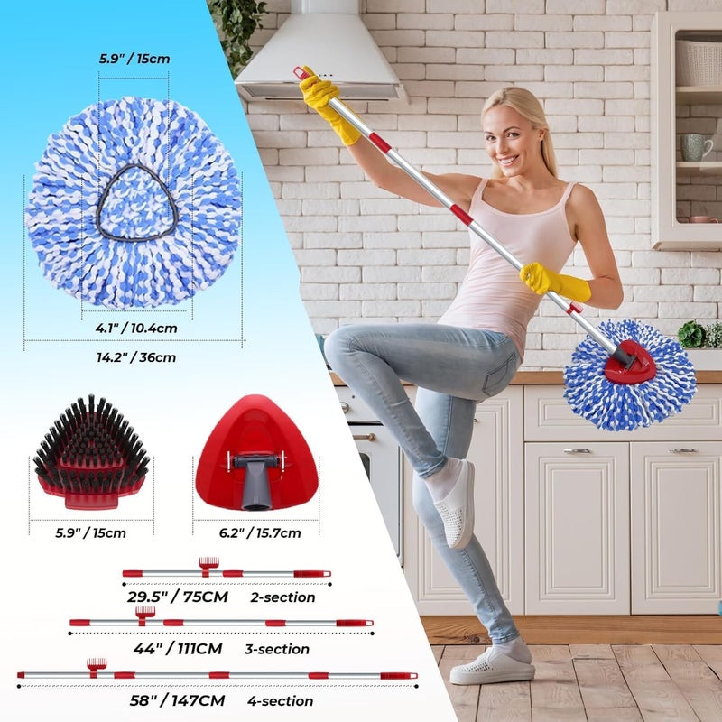 Fatmass 2 Pack Spin Mop Heads Replacement for RinseClean 2 Tank, Upgraded Scrub Brush,4 Section Mop Handle and 1 Mop Base Combo Set, Microfiber Mop Replace Head Refill - Image 5