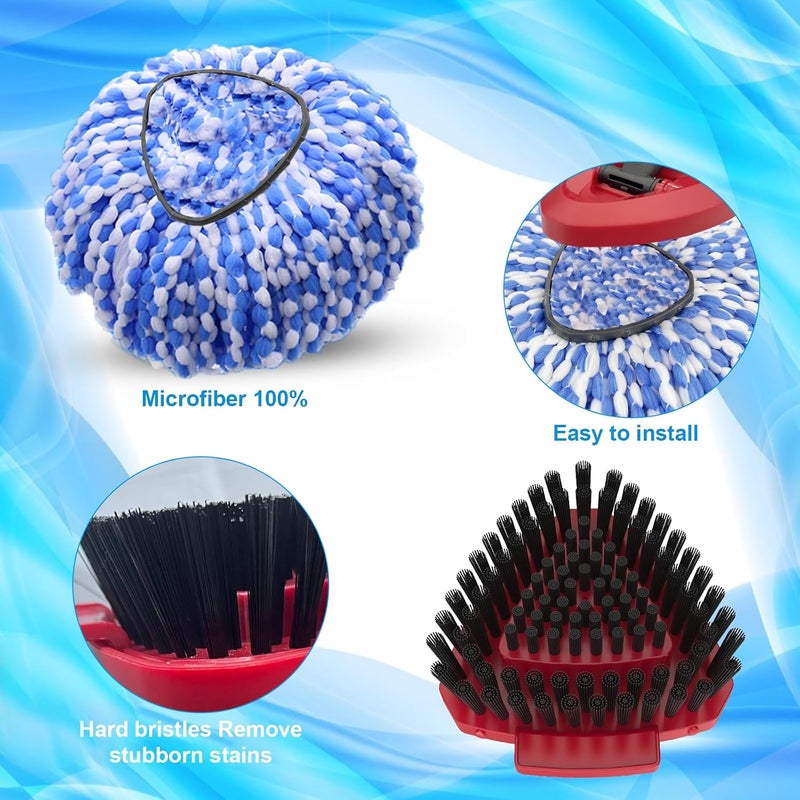 Fatmass 2 Pack Spin Mop Heads Replacement for RinseClean 2 Tank, Upgraded Scrub Brush,4 Section Mop Handle and 1 Mop Base Combo Set, Microfiber Mop Replace Head Refill - Image 3