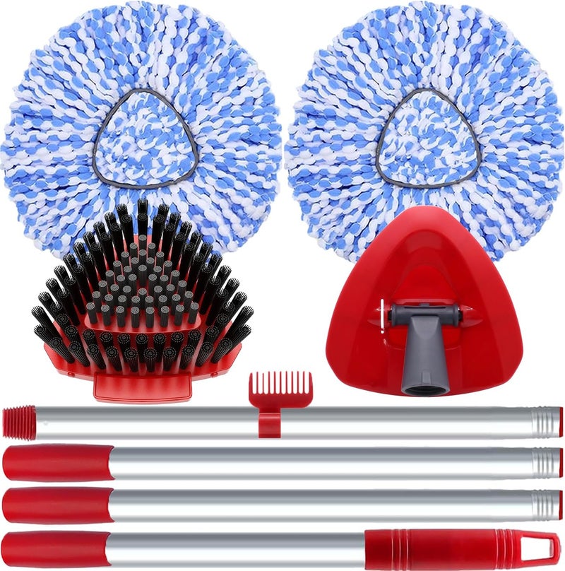 Fatmass 2 Pack Spin Mop Heads Replacement for RinseClean 2 Tank, Upgraded Scrub Brush,4 Section Mop Handle and 1 Mop Base Combo Set, Microfiber Mop Replace Head Refill - Image 1