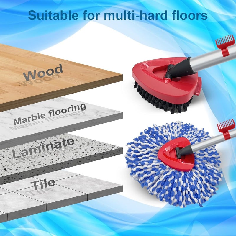 Fatmass 2 Pack Spin Mop Heads Replacement for RinseClean 2 Tank, Upgraded Scrub Brush,4 Section Mop Handle and 1 Mop Base Combo Set, Microfiber Mop Replace Head Refill - Image 4