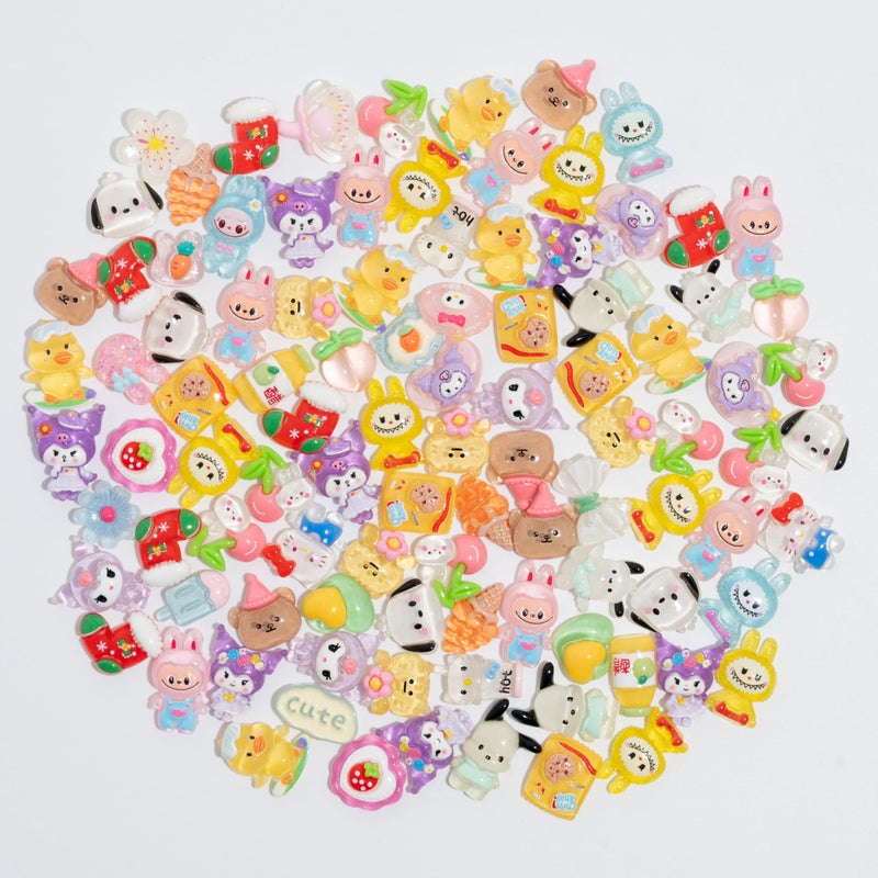 Decoden Charms 100PCS Mixed Kawaii Flatback Resin Charms for Crafts, Cabochon for DIY Projects, Slime Charm, Resin Art, Scrapbooking, Phone Case & Accessories (Multicolor) - Image 2