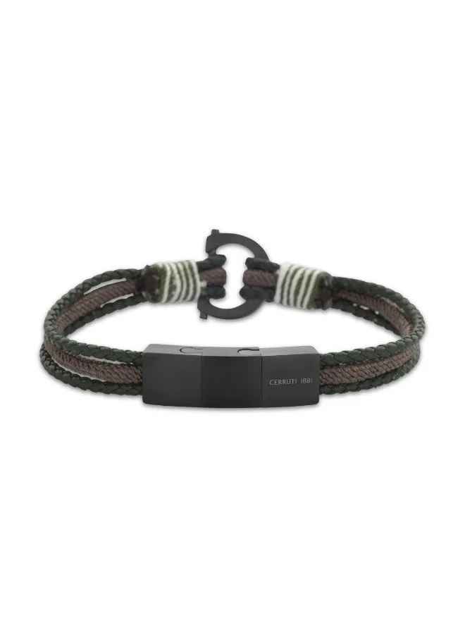 CERRUTI 1881 CERRUTI CORDS IPGUN OLIVE LEATHER BRACELET