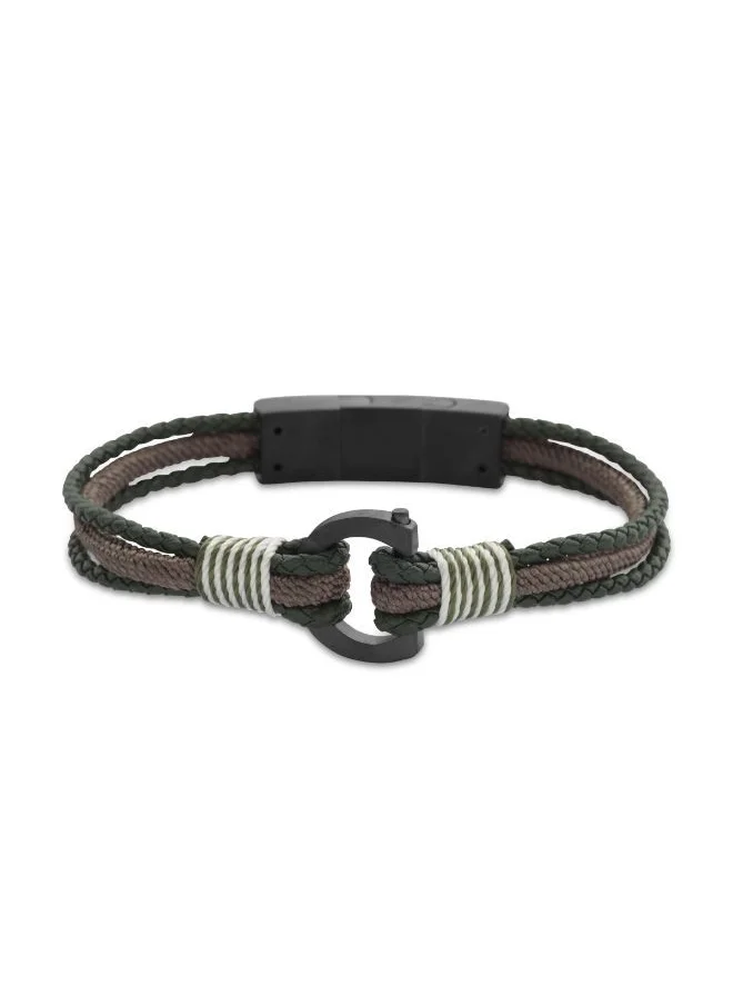 CERRUTI 1881 CERRUTI CORDS IPGUN OLIVE LEATHER BRACELET