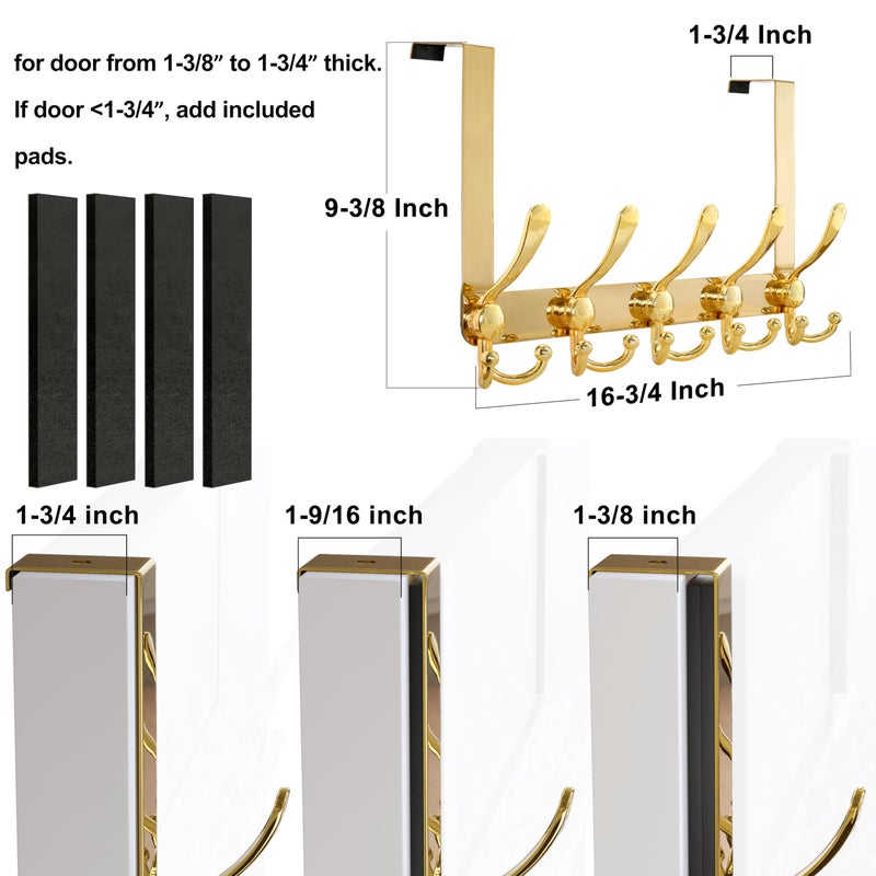 Dseap Over Door Hook 2.0 - Upgraded Version - Simple-Assembly, Strong, Heavy-Duty Stainless Steel 5-Tri-Hook Over The Door Hanger Rack, SimpleStrong Series, Gold - Image 5