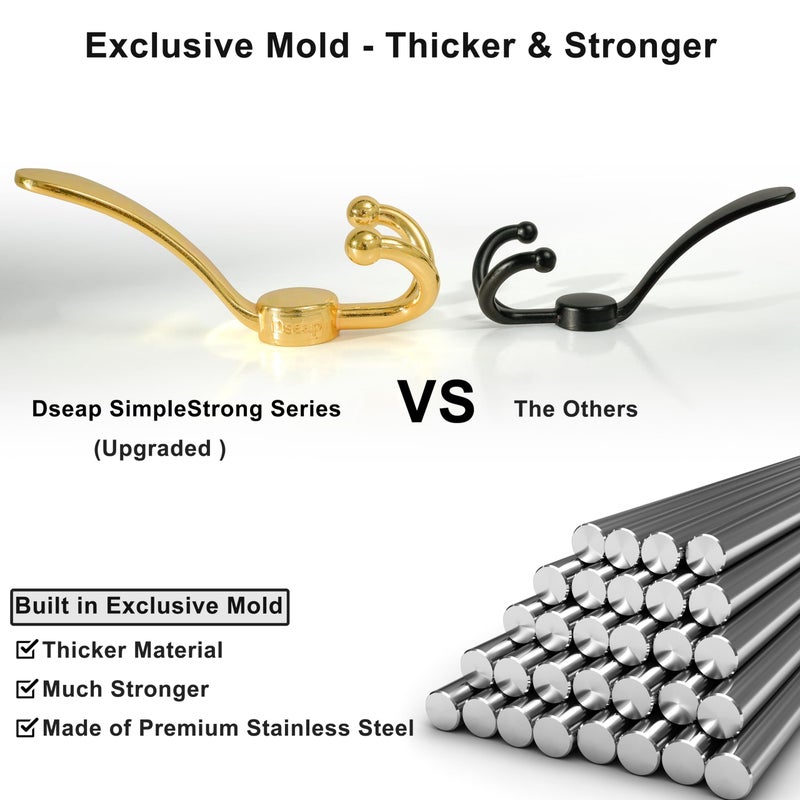 Dseap Over Door Hook 2.0 - Upgraded Version - Simple-Assembly, Strong, Heavy-Duty Stainless Steel 5-Tri-Hook Over The Door Hanger Rack, SimpleStrong Series, Gold - Image 3