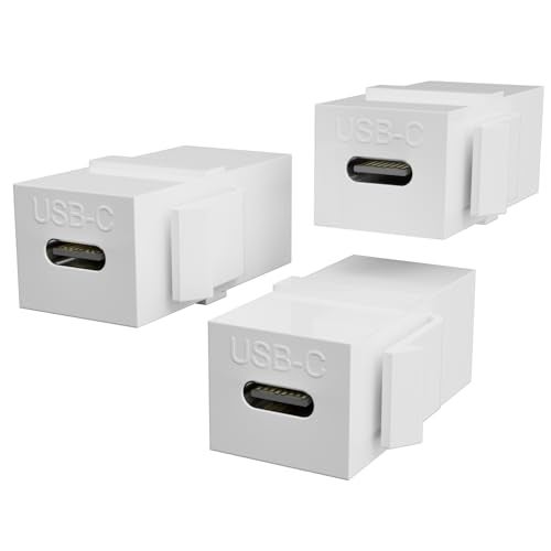 PANPEO USB C Keystone Jack Insert Adapters Female to Female Inserts Connector Interface Coupler Socket Adapter Port for Wall Plate Outlet Panel (3 Pack - White) - Image 1
