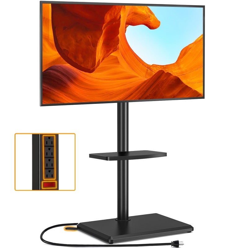 TVON Floor TV Stand with Power Outlet, TV Mount Stand for 32-60 inch TVs up to 88 lbs, Swivel TV Stand Mount with Height Adjustment and Safety Wood Base for Office, Corner, Max VESA 400x400mm - Image 1