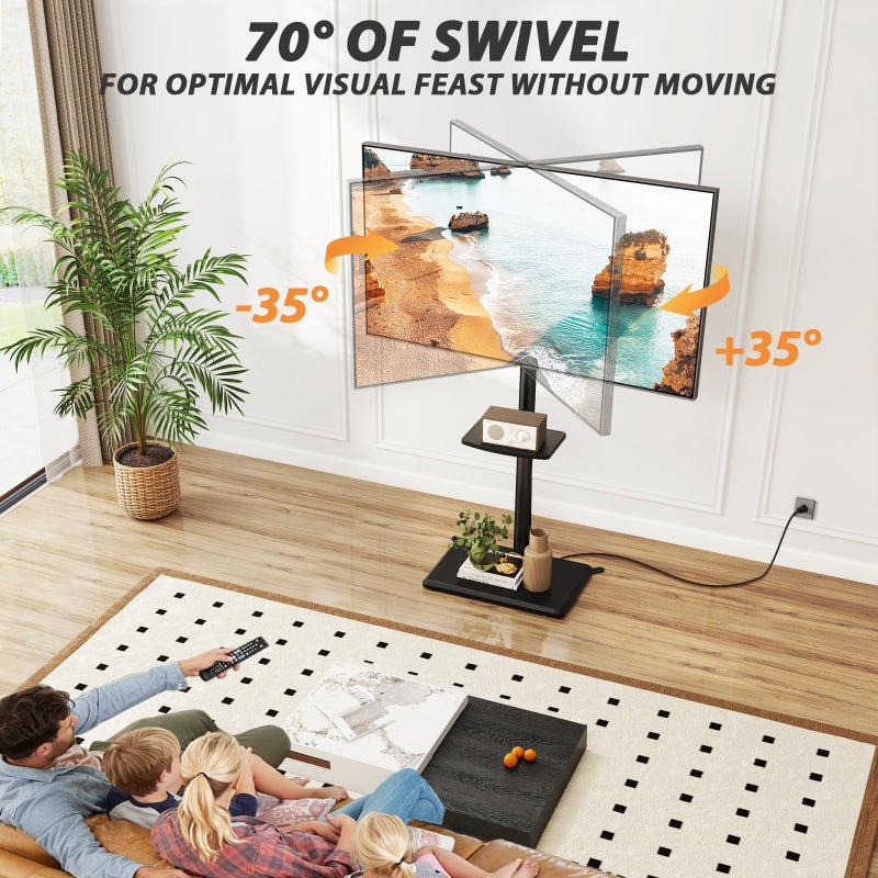 TVON Floor TV Stand with Power Outlet, TV Mount Stand for 32-60 inch TVs up to 88 lbs, Swivel TV Stand Mount with Height Adjustment and Safety Wood Base for Office, Corner, Max VESA 400x400mm - Image 4