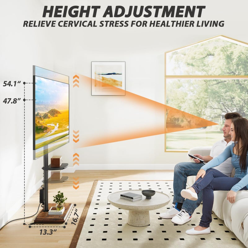 TVON Floor TV Stand with Power Outlet, TV Mount Stand for 32-60 inch TVs up to 88 lbs, Swivel TV Stand Mount with Height Adjustment and Safety Wood Base for Office, Corner, Max VESA 400x400mm - Image 5