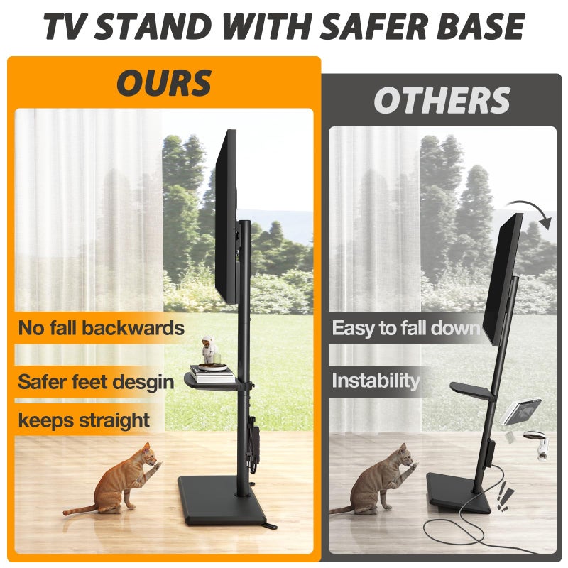 TVON Floor TV Stand with Power Outlet, TV Mount Stand for 32-60 inch TVs up to 88 lbs, Swivel TV Stand Mount with Height Adjustment and Safety Wood Base for Office, Corner, Max VESA 400x400mm - Image 2
