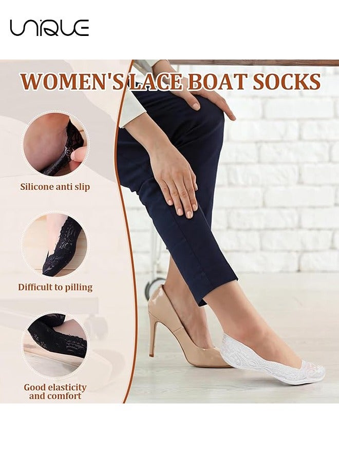 Unique Womens Anti-Slip Socks - 5 Pairs No Show Socks Lace Women No Show Liner Socks Womens No Socks Thin Low Cut Casual Socks Non Slip - for Dancing, Walking - Image 3