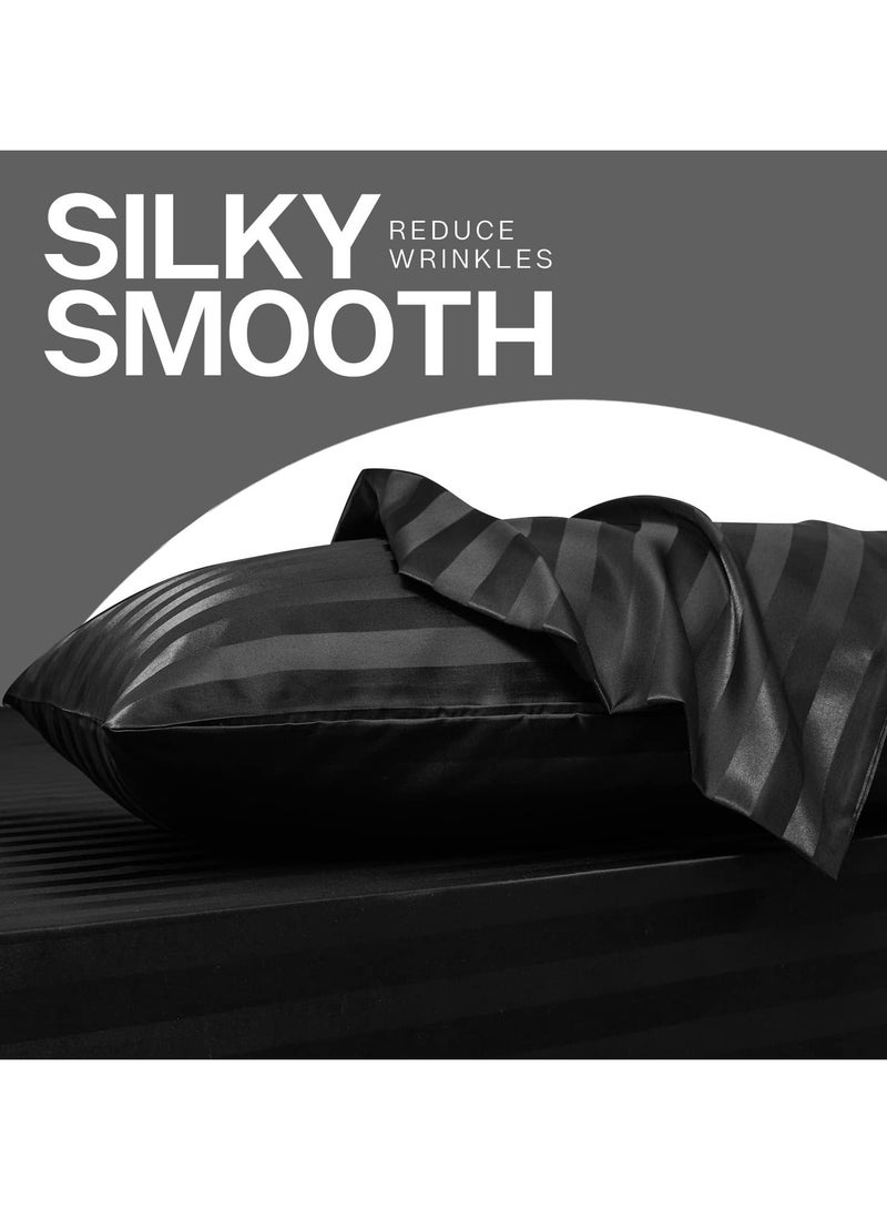 توتى طقم أكياس مخدة من الساتان توتي طقم من 2، كيس مخدة حريري (75 × 50، مخطط) - Image 2