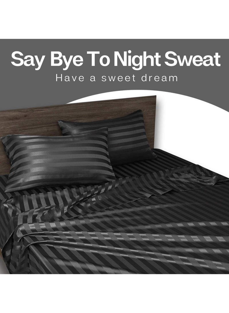 توتى طقم أكياس مخدة من الساتان توتي طقم من 2، كيس مخدة حريري (75 × 50، مخطط) - Image 4