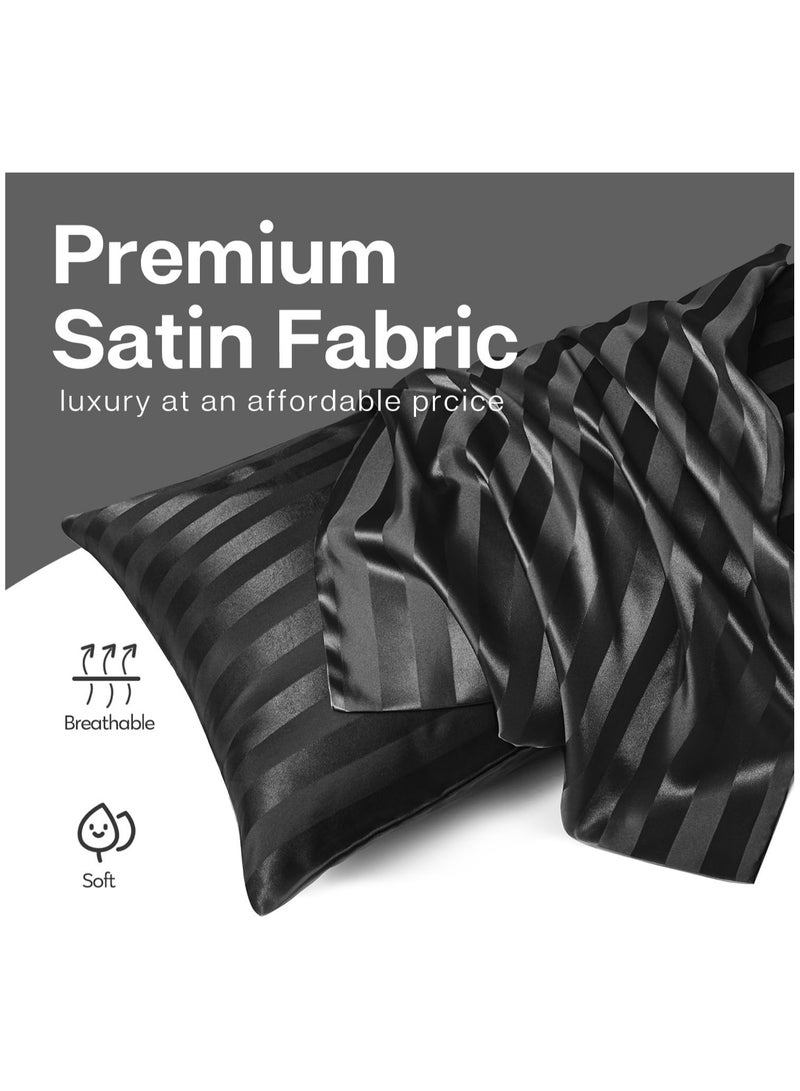 توتى طقم أكياس مخدة من الساتان توتي طقم من 2، كيس مخدة حريري (75 × 50، مخطط) - Image 5