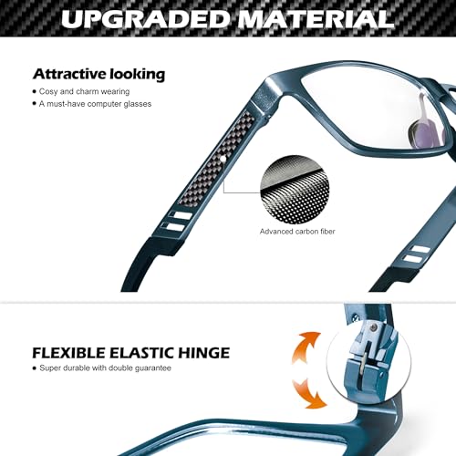 ANYLUV Blue Light Blocking Glasses Men Computer Gaming Glasses Lightweight Al-Mg Metal Anti Eyestrain Eye Protection Blue Clear - Image 3