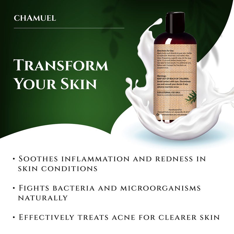 Chamuel Tea Tree Body Wash - Made With Natural Ingredients To Fights Itchy Skin, Body Odor, Athlete's Foot, Jock Itch & Toenails Issues - Organic Scented - Men & Women (11.8oz) - Image 3
