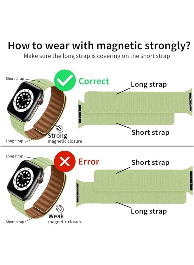 Beauenty Bands Compatible With Apple Watch 41mm 40mm 38mm Series 9/8/7/SE/6/5/4/3/2/1 IWatch Ultra/Ultra 2/Full Line Leather Replacement Band Link Reversible Leather Magnetic Loop Leather Strap  - Image 2