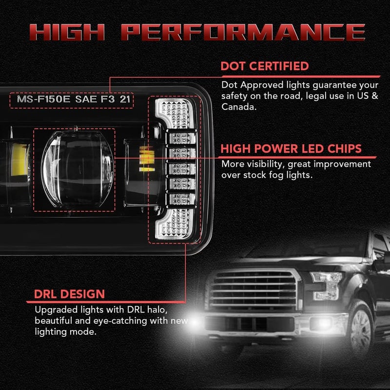 4X4FLSTC DOT Approved LED Fog Lights Assembly with DRL for Ford F150 (2015-2020) - Black - Image 4