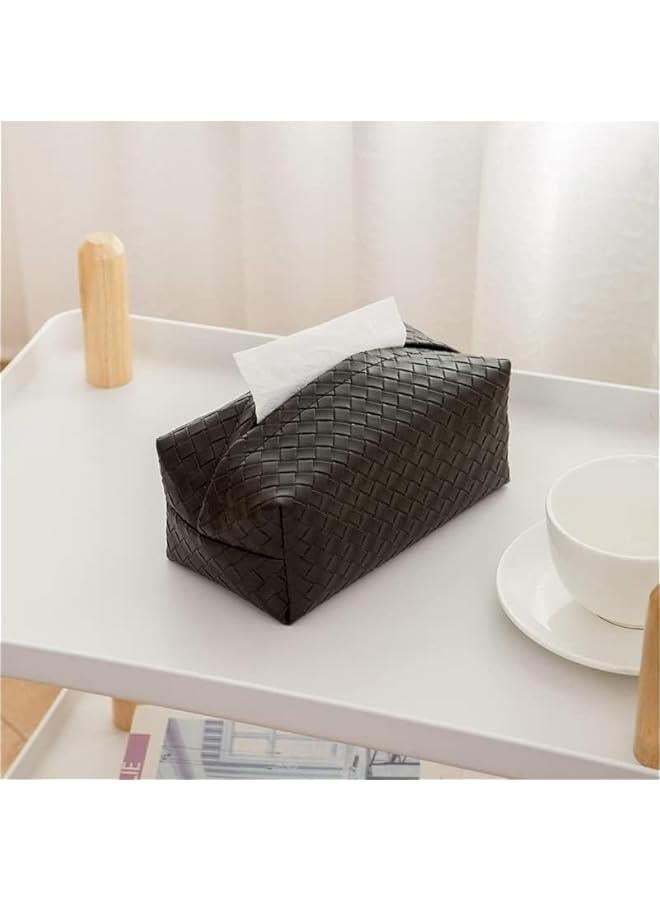 HOOKOR Leather Tissue Box Cover, Tissue Holder for Living Room, Bedroom and Office, Office Desk Tissue Box Cover for Car (Grey) (Black) - Image 1