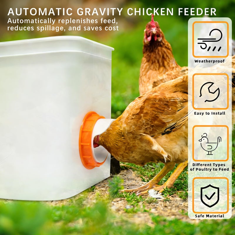 DSTANA Chicken Feeder Port, 12 Pack Chicken Feeders No Waste with 12 Lids 1 Drill Bit, DIY Automatic Poultry Feeder Cups Kit, Chicken Bucket Feeder for Barrels ((Orange) - Image 3