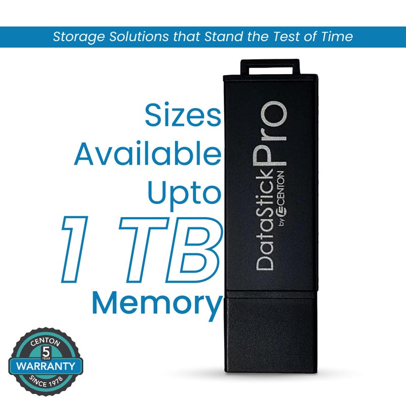 Centon Electronics MP Valuepack USB 3.2 Gen1 DataStick Pro Flash Drive, 8 GB, 5 USB Flash Drives, 5 Pack, Black - Image 4