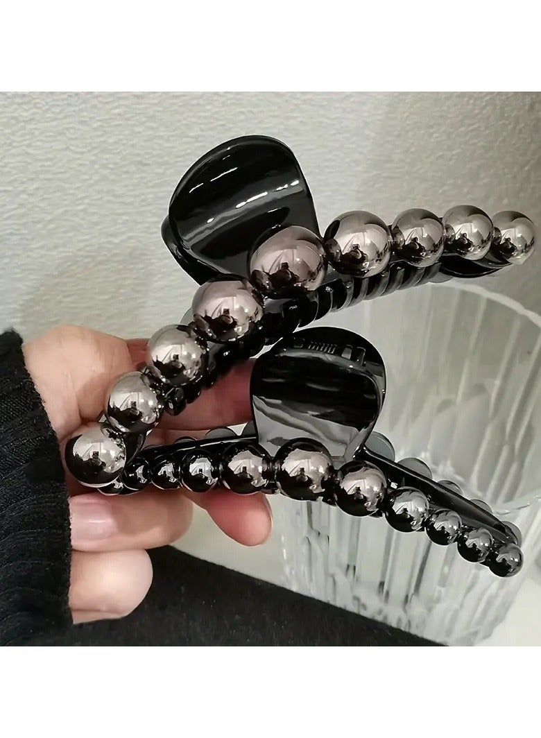 Goolsky 2pcs Elegant Black Pearl Hair Clips for Women - Vintage-Inspired Large Shark Clamp Set, Chic Faux Pearl Hair Accessories for Stylish Updos - Image 1