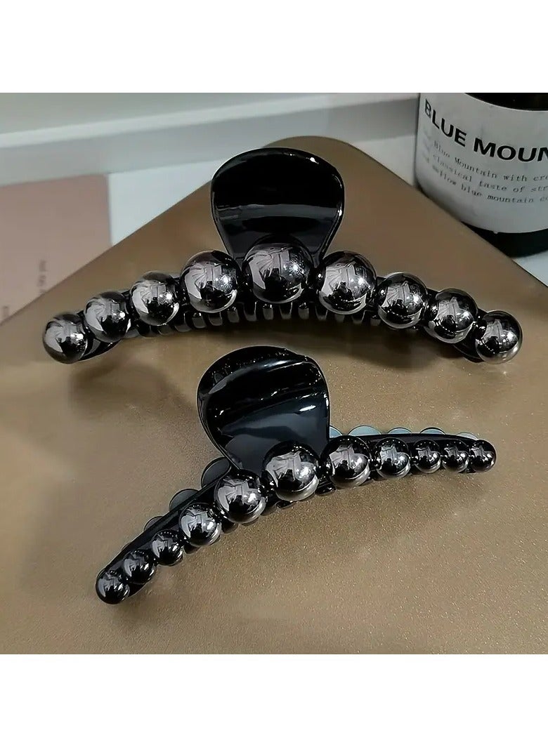 Goolsky 2pcs Elegant Black Pearl Hair Clips for Women - Vintage-Inspired Large Shark Clamp Set, Chic Faux Pearl Hair Accessories for Stylish Updos - Image 4