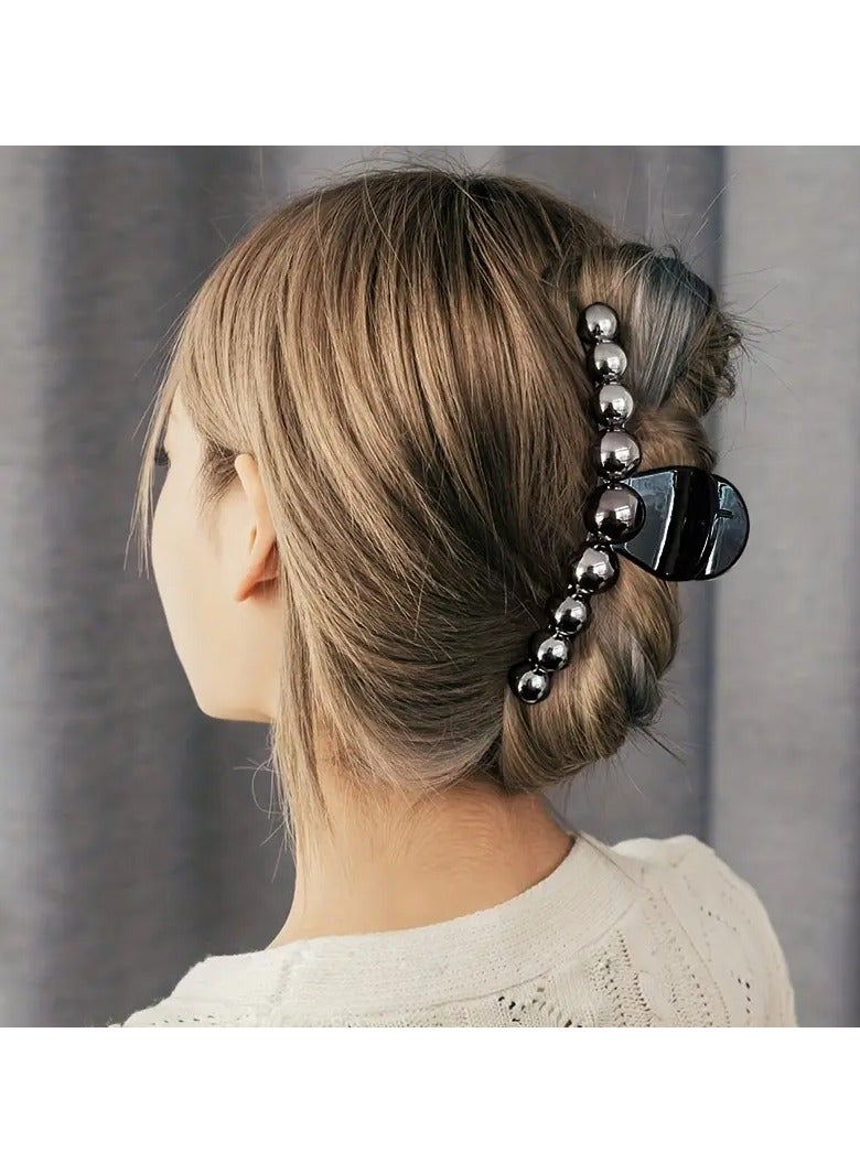 Goolsky 2pcs Elegant Black Pearl Hair Clips for Women - Vintage-Inspired Large Shark Clamp Set, Chic Faux Pearl Hair Accessories for Stylish Updos - Image 3