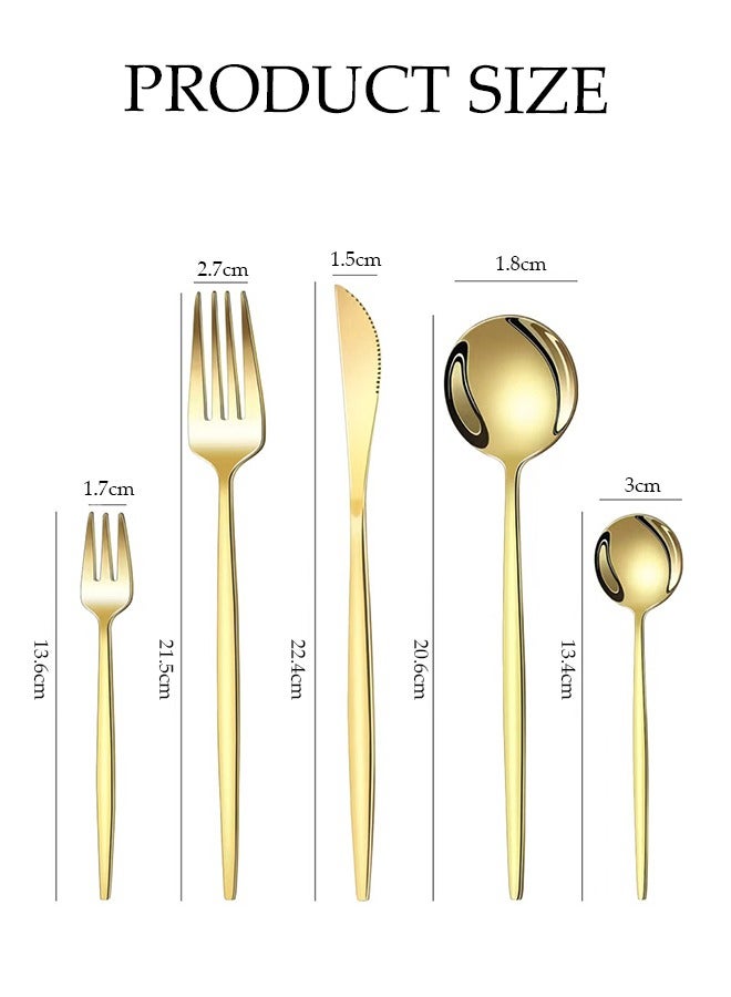 DUNISO طقم أدوات مائدة من الفولاذ المقاوم للصدأ 30 قطعة، طقم أدوات مطبخ على الطراز الغربي، طقم أدوات مائدة مصقول بلمعان، مع سكين، شوكة، ملعقة، مناسب لتناول الطعام العائلي، المطبخ، التجمعات، ذهبي - Image 2