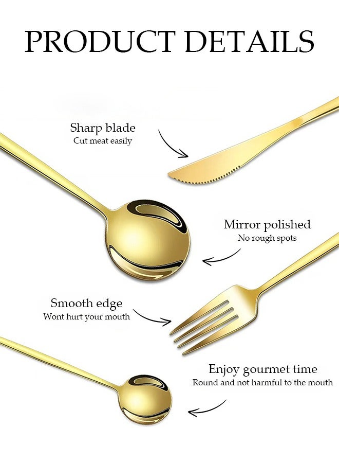 DUNISO طقم أدوات مائدة من الفولاذ المقاوم للصدأ 30 قطعة، طقم أدوات مطبخ على الطراز الغربي، طقم أدوات مائدة مصقول بلمعان، مع سكين، شوكة، ملعقة، مناسب لتناول الطعام العائلي، المطبخ، التجمعات، ذهبي - Image 3