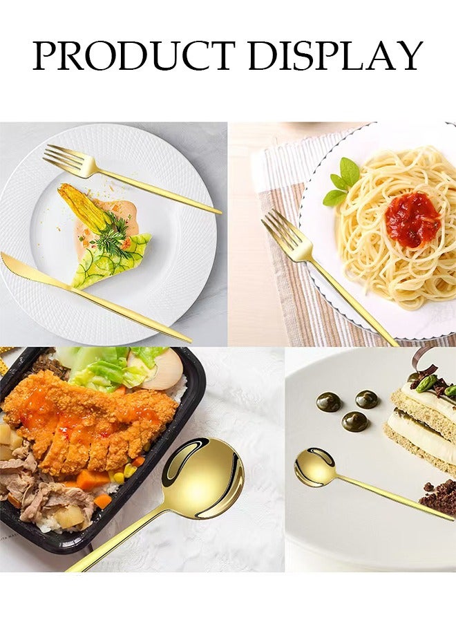 DUNISO طقم أدوات مائدة من الفولاذ المقاوم للصدأ 30 قطعة، طقم أدوات مطبخ على الطراز الغربي، طقم أدوات مائدة مصقول بلمعان، مع سكين، شوكة، ملعقة، مناسب لتناول الطعام العائلي، المطبخ، التجمعات، ذهبي - Image 4
