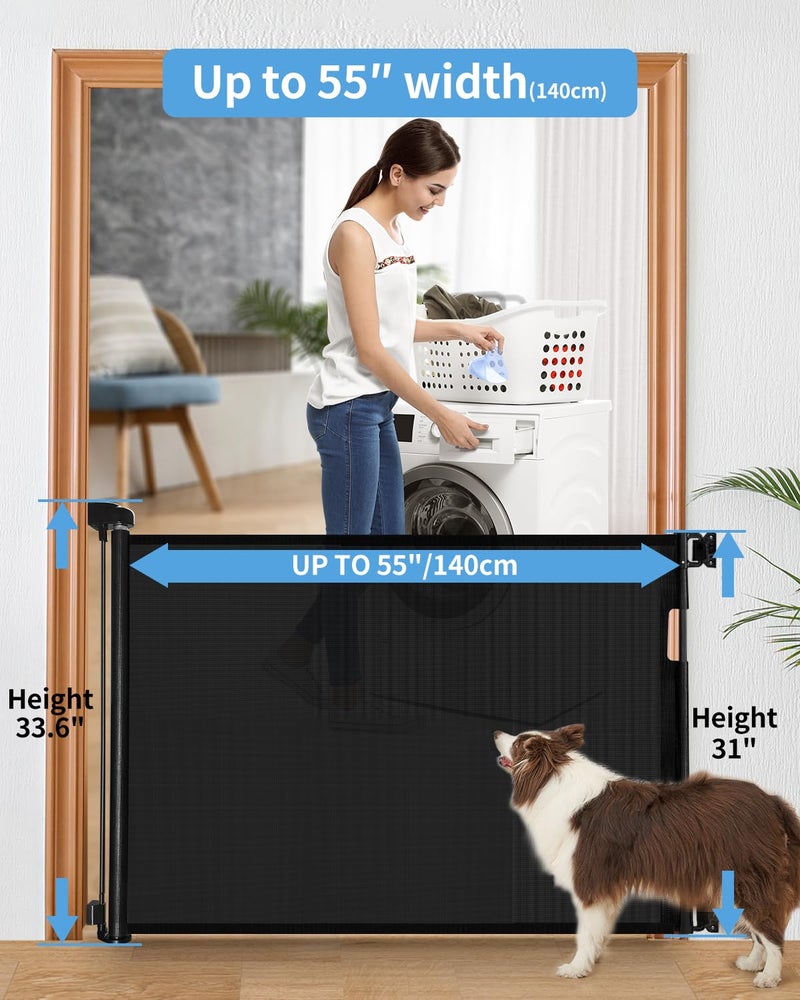Veraste Retractable Baby Gate for Doorways and Stairs, Mesh Safety Gate for Pet, Indoor & Outdoor Use, One-Hand Operation, Easy Installation, 33.6" Tall, Expands to 55" Wideï¼ˆBlack,33.6"x55" - Image 2