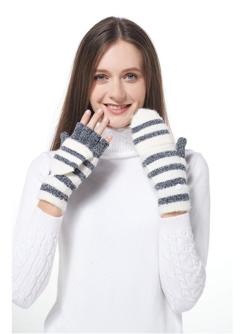 Excefore Winter Knitted Convertible Fingerless Gloves Wool Mittens Warm Mitten Glove for Women  - Image 2